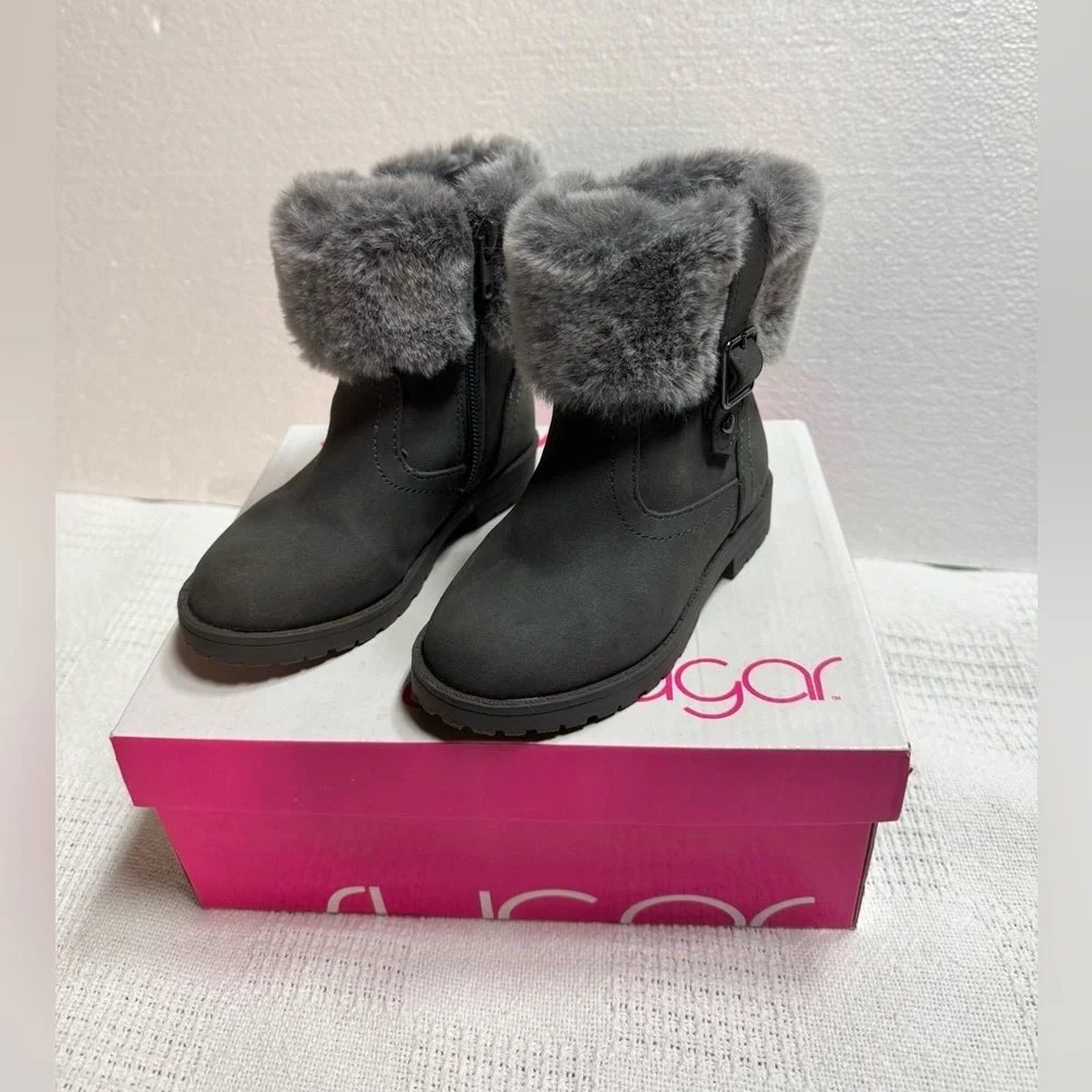 Sugar Girl Charcoal Fur-Trimmed ankle Boots